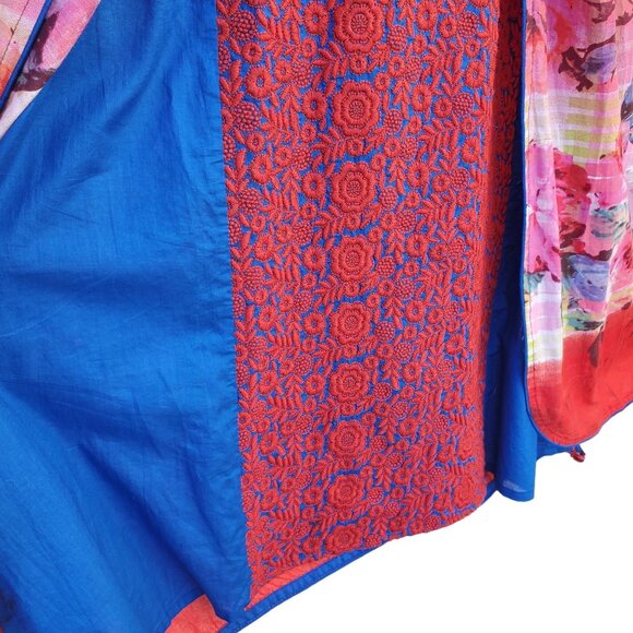 Long Sleeve Dress Floral Red Blue Embroidered Patchwork Kameez Size S NWOT - Picture 10 of 16